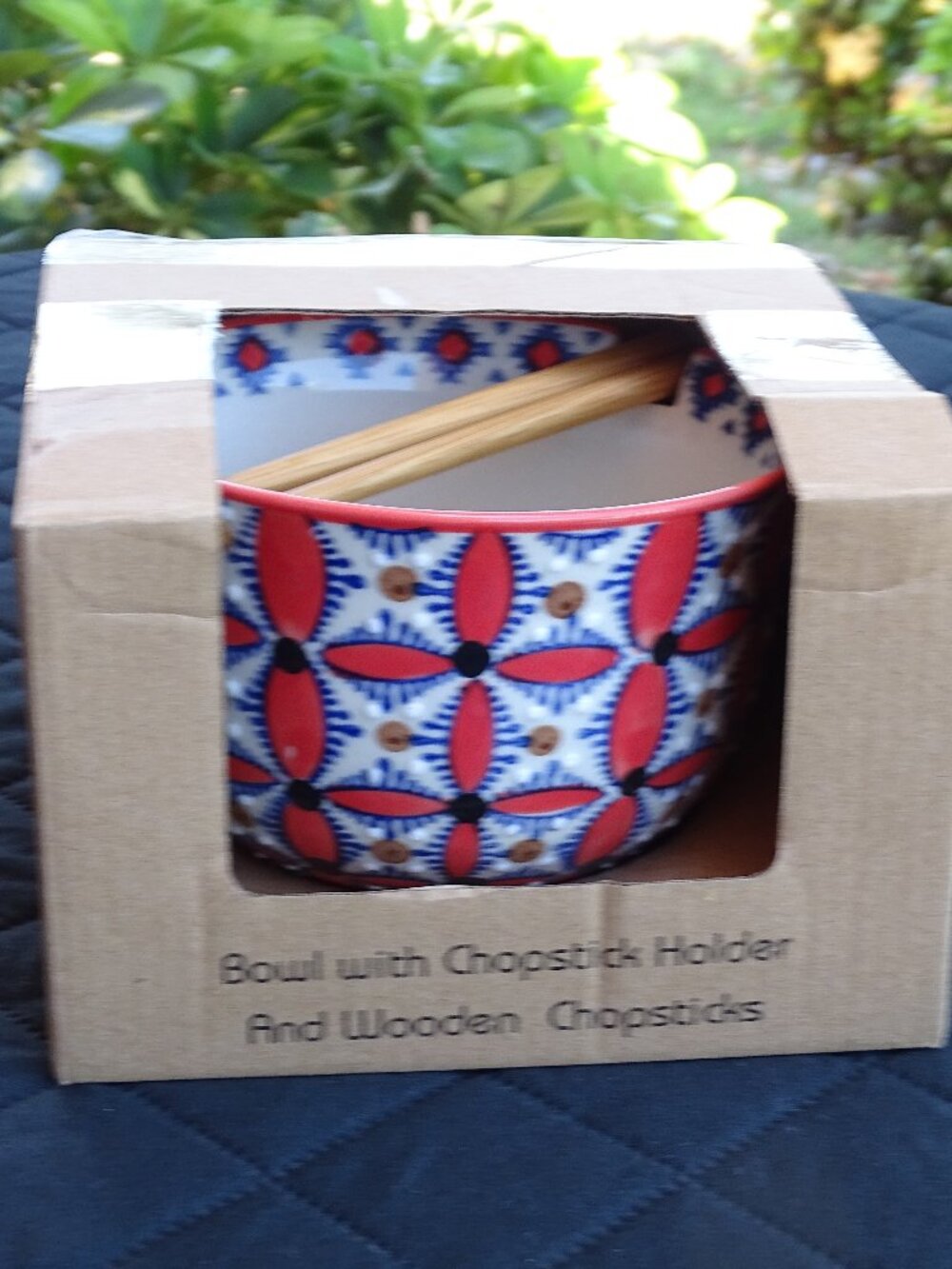 New in the box Ceramic Noodle Bowl with Wooden Chop Sticks